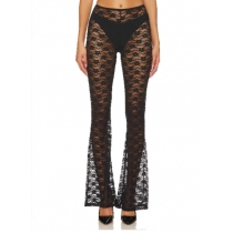 2025 Early Spring Cover Up Pants European and American Mesh Flared Pants Sexy High Waist See-through Lace Pants