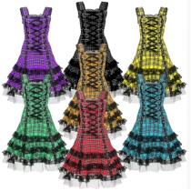 Gothic style cross tie slim lace dress short medieval role play costume