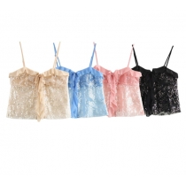 2025 European and American spring new fashion simple versatile casual sequin suspender top