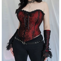 Dark red lace fishbone tube top Sexy hot girl lace waist slimming strap top for women
