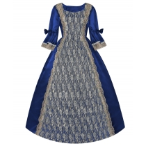Medieval female court noble ball dress Renaissance lace satin dress