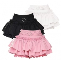 Hot girl y2k lace love cake puffy skirt female 2025 summer back waist elastic a-line anti-exposure short skirt