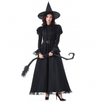 Halloween costumes party movie role costumes witch black temperament lace witch dress magician
