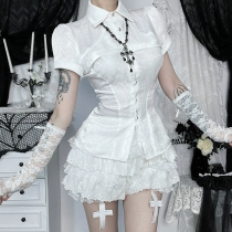 Dark lace patchwork shirt top 2025 new slim lolita lace all-match top