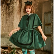 Halloween costume dark green maid costume cosplay party dress bat headdress