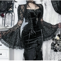 Dark series niche design lace trumpet sleeve blouse 2025 new gothic sexy versatile cardigan