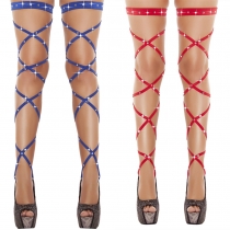 European and American ladies' sexy hot diamond hot sale strap sexy temptation multi-color hollow cross strap socks