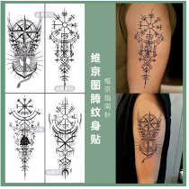 Viking retro totem tattoo stickers men's durable waterproof and sweat-proof transfer large picture flower arm tattoo stickers tattoo(a set of four)