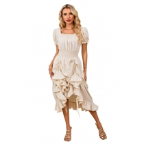 Vintage French Renaissance square neck short sleeve dress medieval cosplay dress