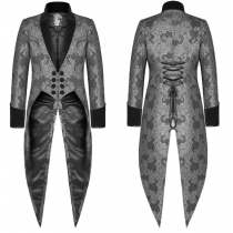 Fashion Men's Gothic Steampunk Tailcoat Jacket Black Brocade Damask Wedding Jacquard Coat