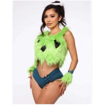 European and American sexy role-playing green hair monster furry foreign trade tube top panties versatile women's clothing set