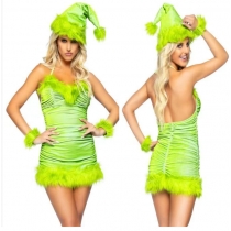 Christmas hottie ins European and American style ladies sexy gold velvet pleated suspender dress with hat wristband