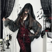 Dark witch season black hooded cardigan 2025 new Halloween gothic style cardigan top