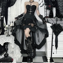 Dark irregular mesh skirt 2025 new Gothic style sexy street all-match long skirt for women