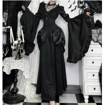 Dark lace patchwork sleeve top 2025 new Gothic Lolita slim fit versatile shirt