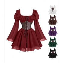 Medieval new puff sleeve dress Halloween new party waist slim palace retro skirt