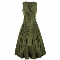 2025 Halloween Costume Medieval Renaissance Court Style Short Sleeve Knit Drawstring Dress Beer Skirt