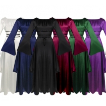 Medieval party maxi dress long sleeves round neck belt irregular women's dress Halloween costume