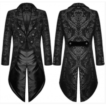 Fashion Men's Gothic Steampunk Tailcoat Jacket Black Brocade Damask Wedding Coat Gothic Style Halloween