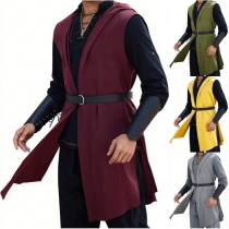 Medieval Renaissance Hooded Cloak Viking Knight Sleeveless Top Halloween Stage Performance Costume