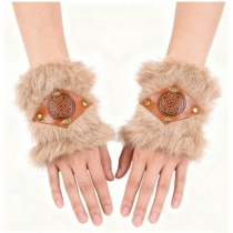 Retro medieval plush leather patchwork wristbands for men and women, punk arm guards, cosplay stage costumes