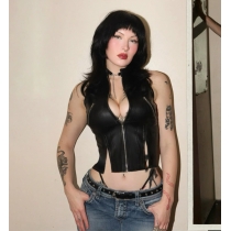 Dark-themed hippie hot girl leather vest, 2026 new gothic style street style versatile camisole.