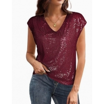 2026 Hot Selling Sequin V-Neck Top for Women, Summer European and American Style Fashion Sequin Vest