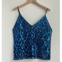 European and American style heavy sequined camisole V-neck new women's high-end vest, sexy inner and outer wear short sleeveless top