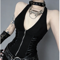 Dark-themed Jennie-inspired tank top, 2026 new gothic style sexy hot girl top for women.