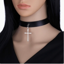 Hip-hop punk exquisite cross choker collar chain retro cross pendant necklace leather choker