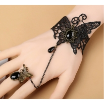 European and American retro court gothic butterfly flower lace bracelet with crystal setting and ring.