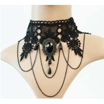 European and American style tassel pearl vintage necklace, black lace necklace, Halloween accessory