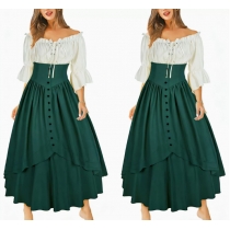 2026 Halloween-themed Renaissance-style patchwork dress with pointed, asymmetrical design, fairy-like style.