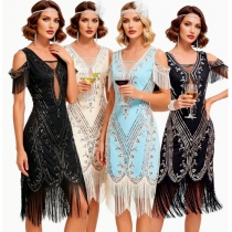 1920s Retro Ballroom Sequined Dress Cocktail Party Gown Latin Dance Competition Attire