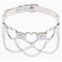 New punk street style linked heart chain clavicle chain choker with unique pin buckle leather necklace choker