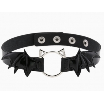 New bat wing cat head necklace/choker, unique punk-style creative snap-button leather necklace/neckband/collarbone choker