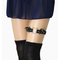 Hollowed-out cat head garter belt with unique bat wings, PU leather, high elasticity, thigh and ankle loops.