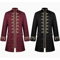 European and American style men's jacquard embroidered coat, solid color, fashionable steampunk retro stand-up collar stage uniform performance costume