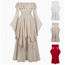 New Women's Dresses: Vintage Medieval Elastic Waist Dress, Renaissance Long Dress