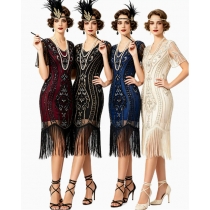 1920s Gatsby retro dress, plus-size European and American style, sequined and beaded cocktail party dress