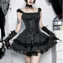 Dark-themed striped tiered dress, 2026 new gothic style Lolita Japanese subculture dress.