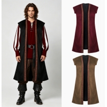 New medieval-style faux suede long vest, Halloween pirate retro coat, stage performance costume.