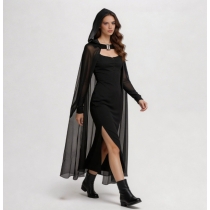Halloween Death Witch Mesh Long Cape Ball Costume Halloween Cosplay Wizard Cloak