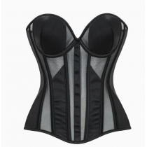 French-style breathable mesh court corset with waist-cinching fishbone bustier and underwire sexy inner strapless top for women.