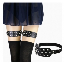 Popular European and American style Harajuku punk studded handmade leg and ankle rings, original PU leather garter belts for street dance, nightclubs, and bars.