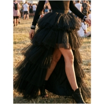 Medieval-style multi-layered midi skirt, short in the front and long in the back, versatile and gorgeous voluminous midi skirt