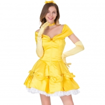 2019 Halloween real shot new fairy tale yellow princess COS clothing dress stage costume yellow princess dress