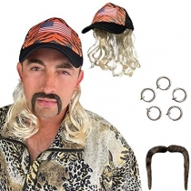 Halloween Tiger King Wig Baseball Cap Joe Character COS Tiger King Clip Earrings Beard Set