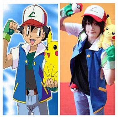 Pokemon cartoon costume Cosplay costume Cosplay Pokemon Ash Ash including women's Jacket ,gloves , hat ,Elf Ball