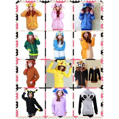 Women 3D Cartoon Animal Hoodies Costume Totoro Men Pokemon Pikachu with Ears Face Eyes Sweatshirt Jacket Hoodies with Zip Hood